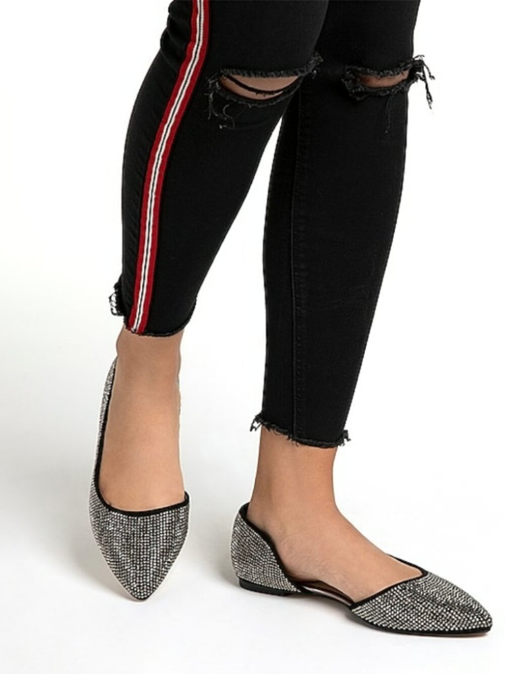 NIB Mix No. 6 Fabiana Black Pointed-Toe Flats w/ Rhinestones, Size 6.5